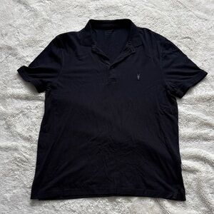All Saints Men’s Cotton Polo Shirt Size XL | Black Minimalist Streetwear Cotton